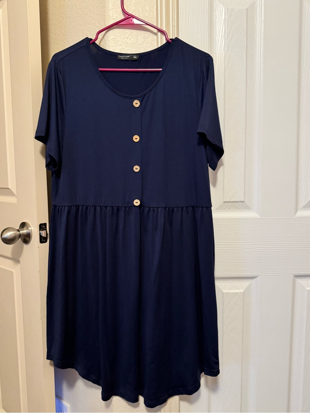 Navy Faux Button-Front Short Sleeve Dress